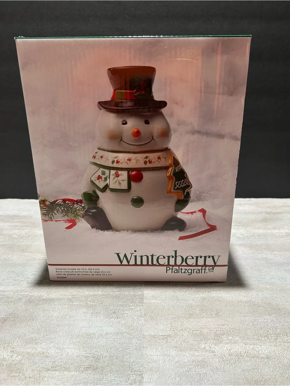 Pfaltzgraff Winterberry Snowman Jar - White with Red, Green & Brown Accents